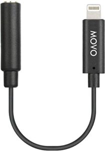 movo ima-1 female 3.5mm trrs microphone adapter cable to lightning connector dongle compatible with apple iphone, ipad smartphones and tablets - optimized for microphones/pro audio