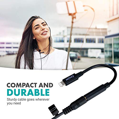 Movo IMA-1 Female 3.5mm TRRS Microphone Adapter Cable to Lightning Connector Dongle Compatible with Apple iPhone, iPad Smartphones and Tablets - Optimized for Microphones/Pro Audio