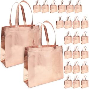 juvale 24 pack holographic rose gold reusable grocery bags with handles for shopping boutiques, birthdays (13.8 x 11.8 x 4.72 in)
