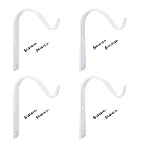 4 Pieces Metal Wall Hook Plant Hanger Bracket Decorative Iron Wall Hooks Decorative Coat Hook Metal Lantern Bracket for Hanging Baskets Lantern Artworks Home Decor Come with Screws, White