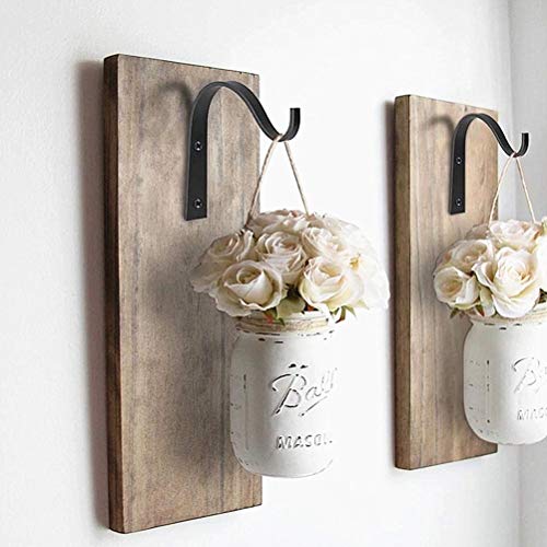 4 Pieces Metal Wall Hook Plant Hanger Bracket Decorative Iron Wall Hooks Decorative Coat Hook Metal Lantern Bracket for Hanging Baskets Lantern Artworks Home Decor Come with Screws, White