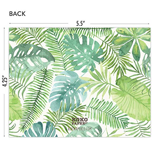 Koko Paper Co Tropical Palm Leaves Thank You Cards | 25 Flat Note Cards and Envelopes | Printed on Heavy Card Stock.