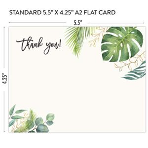 Koko Paper Co Tropical Palm Leaves Thank You Cards | 25 Flat Note Cards and Envelopes | Printed on Heavy Card Stock.