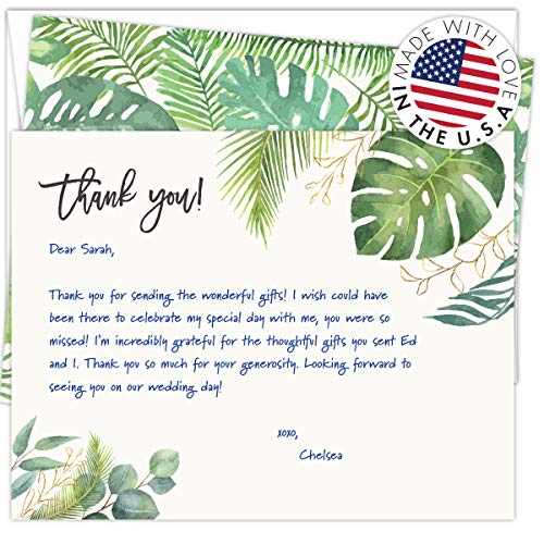 Koko Paper Co Tropical Palm Leaves Thank You Cards | 25 Flat Note Cards and Envelopes | Printed on Heavy Card Stock.