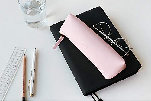 Doraking Pencil Bag Pen Case Cosmetic Makeup Bag Pen Pencil Stationery Pouch Bag Case/PU Leather Small Pencil Pouch Students Stationery Pouch Zipper Bag for Pens, Pencils, Markers (Pink)