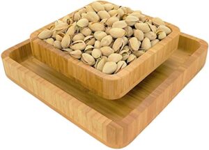 penko bamboo pistachio snack bowl double dish holder bowl pedestal and sunflower seed nut bowl with shell storage