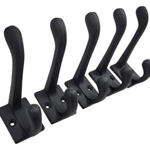 Claimed Corner Cast Iron Coat Hooks - Wall Mounted Rustic Farmhouse Matte Black Cast Iron DIY Coat Towel Hat Scarf Bags Hook 5-Pack