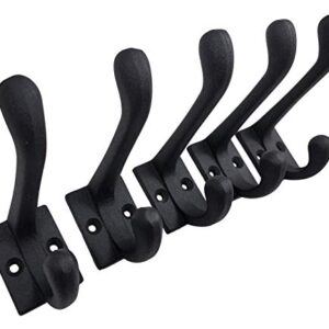 Claimed Corner Cast Iron Coat Hooks - Wall Mounted Rustic Farmhouse Matte Black Cast Iron DIY Coat Towel Hat Scarf Bags Hook 5-Pack