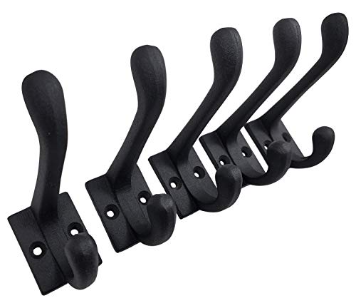 Claimed Corner Cast Iron Coat Hooks - Wall Mounted Rustic Farmhouse Matte Black Cast Iron DIY Coat Towel Hat Scarf Bags Hook 5-Pack