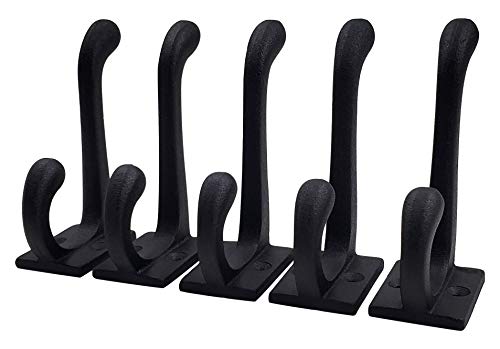 Claimed Corner Cast Iron Coat Hooks - Wall Mounted Rustic Farmhouse Matte Black Cast Iron DIY Coat Towel Hat Scarf Bags Hook 5-Pack