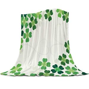 gogobebe flannel fleece throw blanket for sofa couch bed st. patrick's day shamrock spring irish festival lucky clovers leaves soft cozy lightweight blanket for adults/kids 39x49inch