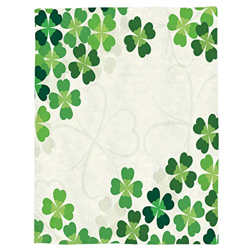 Gogobebe Flannel Fleece Throw Blanket for Sofa Couch Bed St. Patrick's Day Shamrock Spring Irish Festival Lucky Clovers Leaves Soft Cozy Lightweight Blanket for Adults/Kids 39x49inch