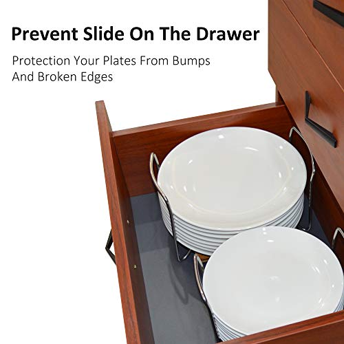 E-ROOM TREND Dish Holder SS304 Small&Large Square Total 2 Pack for 6" to 13" Plates Organizer Upgrade Thicken Bamboo Adjustable Size Easy Carried Handles Storage Rack for RV Cabinets Shelf (A018)