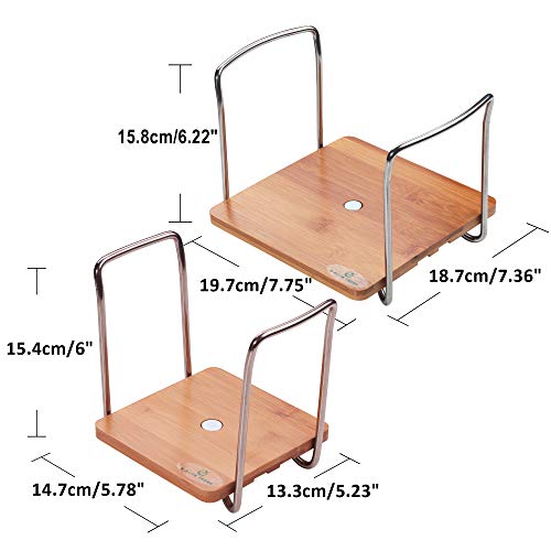 E-ROOM TREND Dish Holder SS304 Small&Large Square Total 2 Pack for 6" to 13" Plates Organizer Upgrade Thicken Bamboo Adjustable Size Easy Carried Handles Storage Rack for RV Cabinets Shelf (A018)