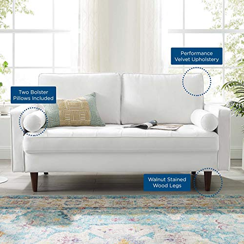 Modway Valour Performance Velvet Loveseat, White Valour Performance Velvet Loveseat