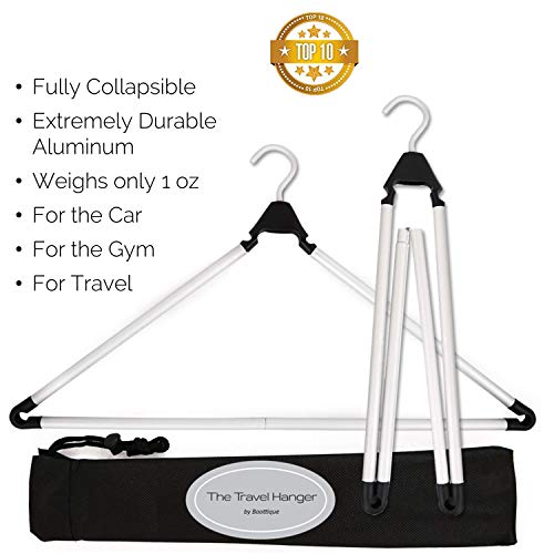 Travel Hanger, Car Hanger, Clothes Hanger, Gym Hanger, Fitness Hanger- Folding Foldable Hanger, Portable Hanger (Matte Silver & Black)