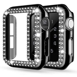 adepoy compatible for apple watch case 44mm series 6/5/4 se bling rhinestone apple watch protective case bumper frame screen protector case cover for iwatch series 44mm black