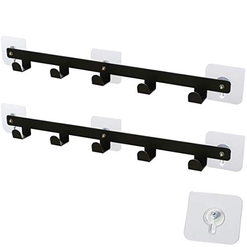 CADOVER 2 Pack Bathroom Towel Holder Mask Rack Wall Mounted with Self Adhesive, Behind Door Metal Frame Hook for Bathroom Towel, Clothes, Kitchen Storage (Black)