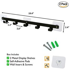 CADOVER 2 Pack Bathroom Towel Holder Mask Rack Wall Mounted with Self Adhesive, Behind Door Metal Frame Hook for Bathroom Towel, Clothes, Kitchen Storage (Black)