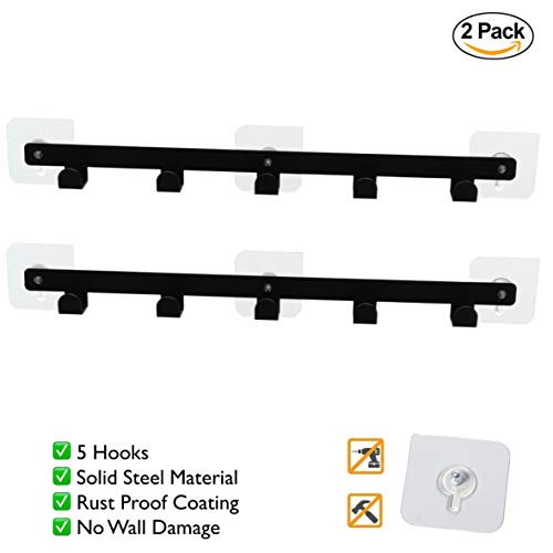 CADOVER 2 Pack Bathroom Towel Holder Mask Rack Wall Mounted with Self Adhesive, Behind Door Metal Frame Hook for Bathroom Towel, Clothes, Kitchen Storage (Black)