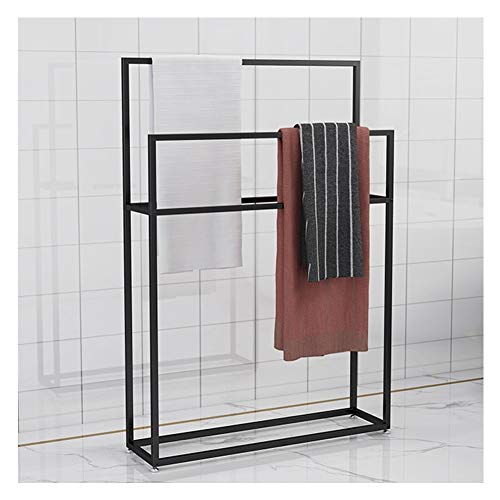 Stand Alone Towel Racks for Bathroom, Freestanding Towel Rail Rack, 2-Tier Black Metal Towel Bar Stand, Towel Valet Stand Quilt Rack Organizer for Pool, Tub or Showerblack-65x20x110cm