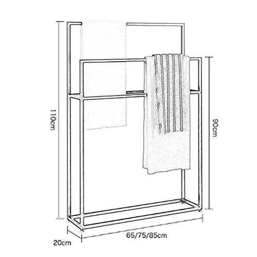 Stand Alone Towel Racks for Bathroom, Freestanding Towel Rail Rack, 2-Tier Black Metal Towel Bar Stand, Towel Valet Stand Quilt Rack Organizer for Pool, Tub or Showerblack-65x20x110cm