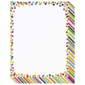 96 sheets of confetti stationery paper for writing letters, invitations with decorative border (8.5 x 11 in)