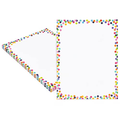 96 Sheets of Confetti Stationery Paper for Writing Letters, Invitations with Decorative Border (8.5 x 11 In)