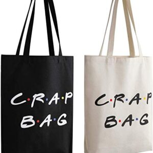 Friends Show Crap Bag, 2 Pack Large Canvas Reusable Grocery Tote Bags White and Black Craft Canvas Bag