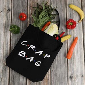 Friends Show Crap Bag, 2 Pack Large Canvas Reusable Grocery Tote Bags White and Black Craft Canvas Bag
