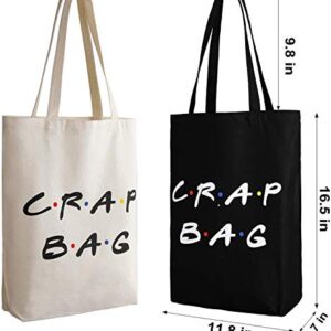 Friends Show Crap Bag, 2 Pack Large Canvas Reusable Grocery Tote Bags White and Black Craft Canvas Bag