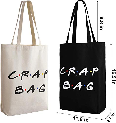 Friends Show Crap Bag, 2 Pack Large Canvas Reusable Grocery Tote Bags White and Black Craft Canvas Bag