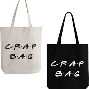 Friends Show Crap Bag, 2 Pack Large Canvas Reusable Grocery Tote Bags White and Black Craft Canvas Bag