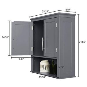 Premium Bathroom Wall Cabinet with Door, Wall Mounted Medicine Cabinet, Grey