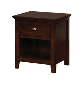 benjara wooden nightstand with 1 drawer and open shelf, cherry brown