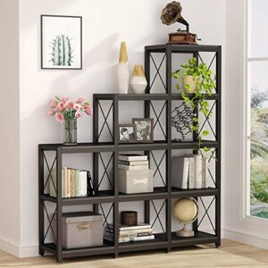 tribesigns 12 shelves bookshelf, industrial ladder corner bookshelf 9 cubes stepped etagere bookcase, rustic 5-tier display shelf storage organizer for home office (black)