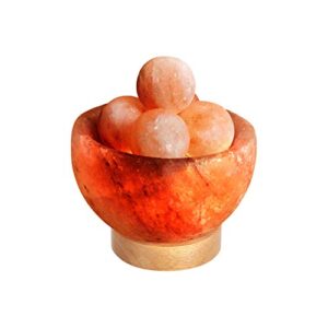amazon basics natural himalayan salt lamp bowl with massage balls, wood base with dimmer switch - crystal pink