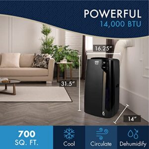 DeLonghi Portable Air Conditioner 14,000 BTU,cool extra large rooms up to 700 sqft,remote,energy saving mode,extremely quiet,dehumidifier,fan,programmable,window venting kit,AC Unit for room,EX390LVYN