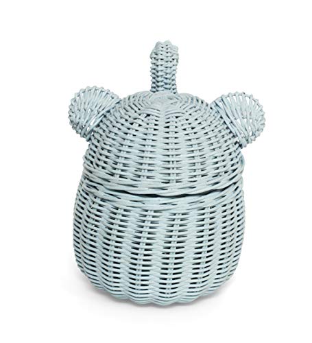 G6 COLLECTION Elephant Rattan Storage Basket With Lid Decorative Bin Home Decor Hand Woven Shelf Organizer Cute Handmade Handcrafted Nursery Gift Animal Decoration Wicker Elephant (Small, Blue)