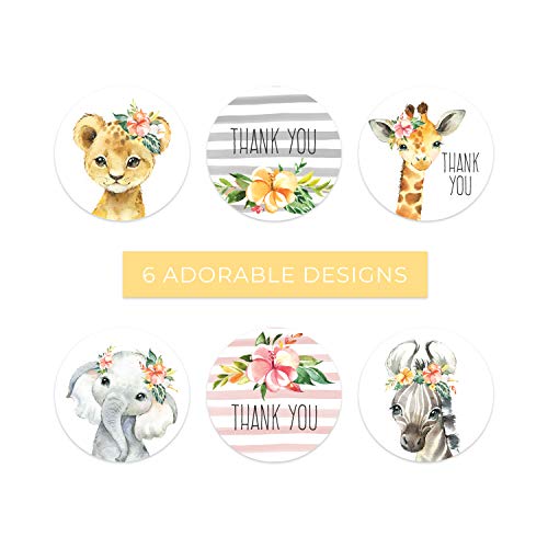 Boho Safari Animal Thank You Stickers / 6 Floral Jungle Animals Designs / 250 Wild Baby Shower Thank You Labels / 1.5" Baby Shower Sticker/Made in The USA