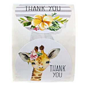 Boho Safari Animal Thank You Stickers / 6 Floral Jungle Animals Designs / 250 Wild Baby Shower Thank You Labels / 1.5" Baby Shower Sticker/Made in The USA