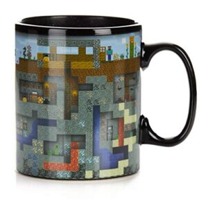 Minecraft XL Heat Change Travel Coffee or Tea Mug - Paladone Large Coffee Cup 550ml Featuring Mine Scene From the Game