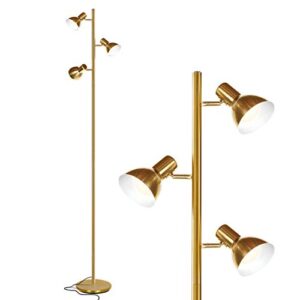 brightech ethan floor lamp, dimmable standing lamp for bedroom reading, great living room décor, modern led lamp for living rooms, tall tree lamp for offices - brass