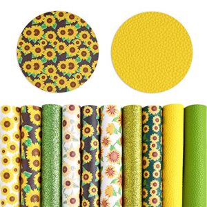 pllieay 10 pieces sunflowers printed faux leather sheet glitter pu synthetic leather sheet for earrings headbands making (8.2 x 6.3 inch)