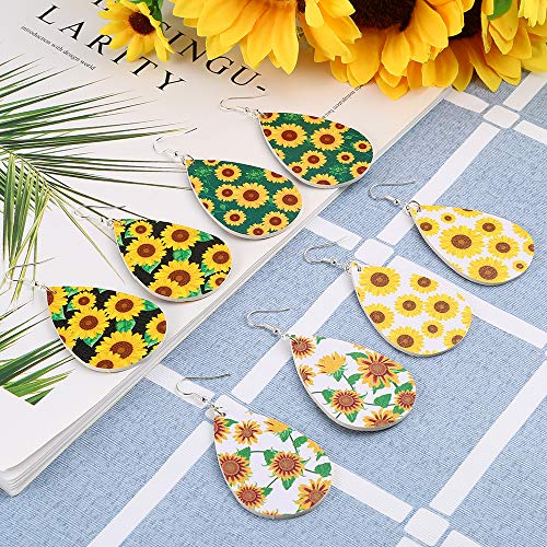 Pllieay 10 Pieces Sunflowers Printed Faux Leather Sheet Glitter PU Synthetic Leather Sheet for Earrings Headbands Making (8.2 x 6.3 inch)