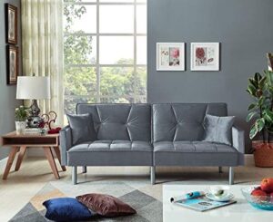 legend furniture velvet sofa bed sleeper with pillow sofabed, grey