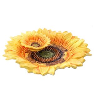 forlong ceramic chip & dip platter, double layer handpainted yellow sunflower design -11.4 inches