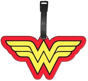 silver buffalo dc comics wonder woman symbol luggage tag and suitcase label, 4 x 4 inches