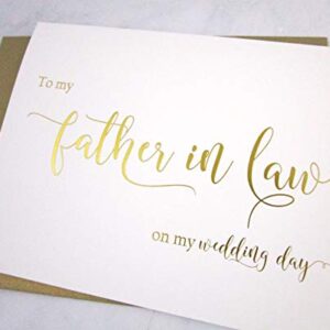 Set of 2 Gold Foil Wedding Day Cards with Gold Shimmer Envelopes, To My Mother in Law on my Wedding Day Card, To My Father in Law on my Wedding Day Card