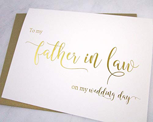 Set of 2 Gold Foil Wedding Day Cards with Gold Shimmer Envelopes, To My Mother in Law on my Wedding Day Card, To My Father in Law on my Wedding Day Card